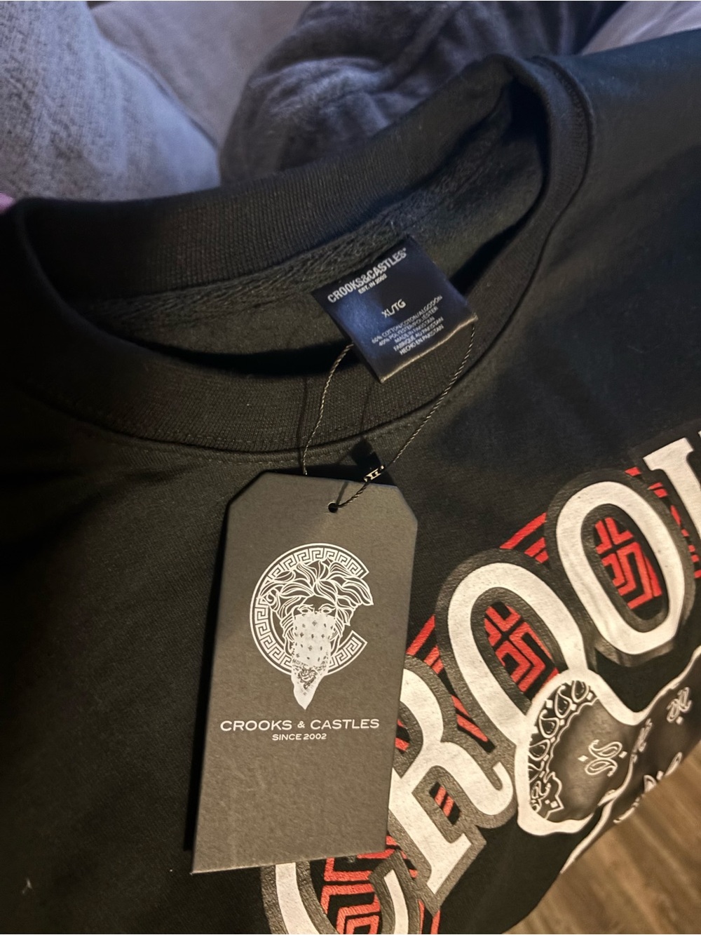 Crooks & Castles Black Pullover with Red and White Hand Graphic - Picture 2 of 4